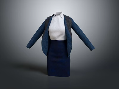 Blue Coat With White Shirt And Dark Blue Skirt Stylish Fashion Outfit 3d model