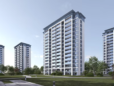 Modern High Rise Residential Building Exterior With Large Windows And Green Surroundings 3d model