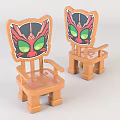 Cute Wooden Children's Chairs With Cartoon Animal Face Backrest Green Eyes And Red Black Patterns