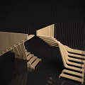 Modern Wooden Staircase With Curved Steps Geometric Structure And Reflective Surface Design