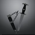 Black Handle Dagger Featuring Shiny Silver Blade And Chain Sheath
