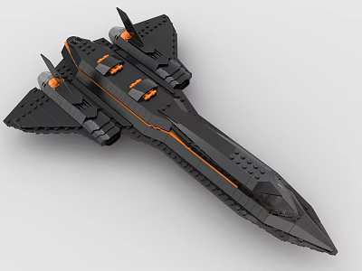 Black And Orange Building Blocks Spaceship With Sleek Body Detailed Structure And Engine Parts 3d model