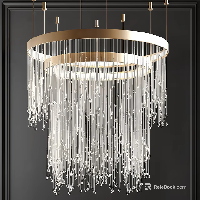 Modern Crystal Chandelier With Gold Circular Frame And Transparent Crystal Beads 3d model 