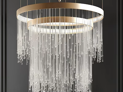 Modern Crystal Chandelier With Gold Circular Frame And Transparent Crystal Beads 3d model