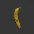 Fresh Yellow Banana Standing Upright on Black Surface with Green Sticker