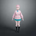 Game Movie Character With Pink Hoodie Blue Shorts Pink Short Hair And Black Long Socks