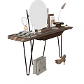Modern Dressing Table With Wooden Top Metal Legs Round Mirror And Cosmetics Magazines Decorative Items