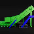 Green Industrial Conveyor Equipment Featuring Blue Components Inclined Structure Support Legs And Platform