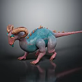 Fantasy Monster 3D Model With Curved Horns Spikes And Blue Green And Pink Scaly Skin