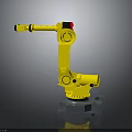 Yellow Robotic Arm With Gray Base And Red Indicator Light On Dark Background 3d model