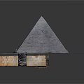 Cartoon Scene With Gray Stone Pyramid And Orange Ancient Structure On Grassy Ground