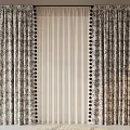 Elegant Patterned Curtains With Black Pom Pom Trim And Sheer Middle Panel