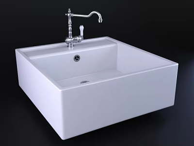 White Square Modern Washbasin With Chrome Faucet And Sleek Design 3d model