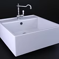 White Square Modern Washbasin With Chrome Faucet And Sleek Design