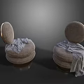 Two Elegant Round Single Sofa With Soft Upholstery And Gray Blanket On Metal Base