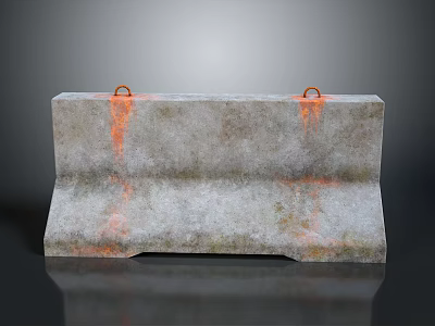 Heavy Duty Concrete Barrier With Orange Lifting Rings And Rusty Surface Stains 3d model