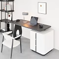 Modern Home Office Desk With Laptop Table Lamp Camera Chair And Drawer Cabinet