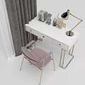 Modern White Desk With Gold Metal Legs Pink Chair Table Lamp Books And Stationery