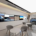 Modern Car Showroom Interior Featuring Display Screen And Gray Chairs 3d model