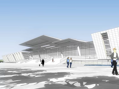 Modern Industrial Factory Exterior With Glass Curtain Wall Metal Roof And Open Space 3d model