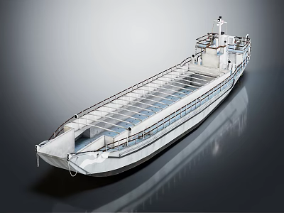 Modern Design Of Ferry Ship With Open Deck And Railings 3d model