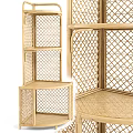 Rattan Sideboard Cabinet with Open Shelves Two Natural Woven Storage Units for Modern Home Interior