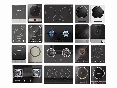 Assorted Modern Kitchen Cooktops With Different Designs And Control Features 3d model