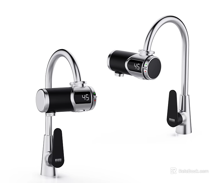 Modern Water Faucets With Digital Temperature Display And Sleek Black Silver Design 3d model 