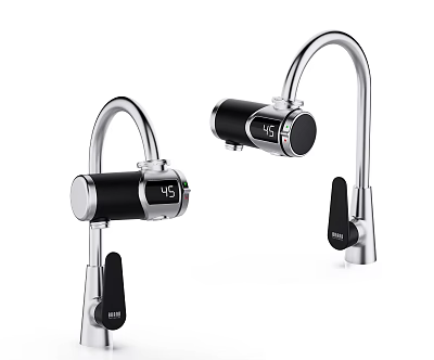 Modern Water Faucets With Digital Temperature Display And Sleek Black Silver Design 3d model