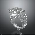 Silver Wolf Head Ring With Detailed Mane And Open Mouth Design 3d model