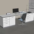 Modern Laboratory Workbench With Computer Equipment Drawers And Ergonomic Chair 3d model