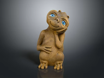 Cute Brown Small Creature Figurine With Large Blue Eyes And Hand On Cheek 3d model
