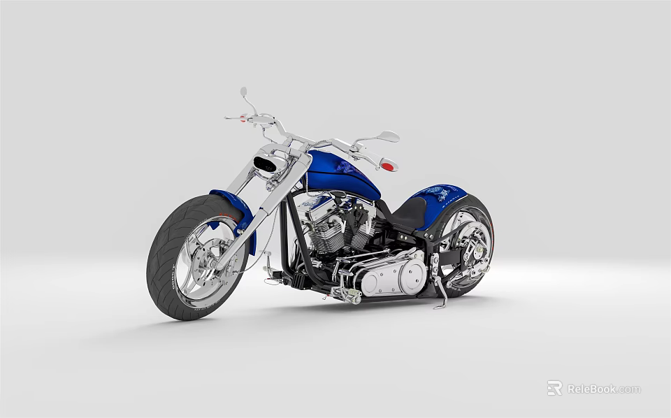 Stylish Blue And Silver Modern Motorcycle With Streamlined Body And Wide Rear Wheel 3d model 