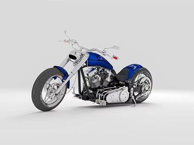 Stylish Blue And Silver Modern Motorcycle With Streamlined Body And Wide Rear Wheel 3d model