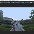Modern Office Building Exterior With Unique Entrance Design And Lush Green Landscape