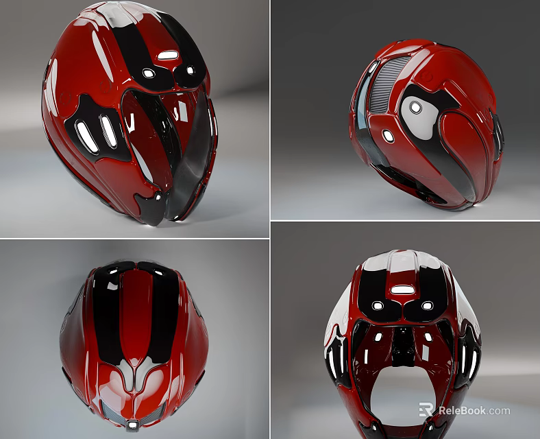 Sleek Modern Red Black White Helmet Design With Glossy Finish And Aerodynamic Shape 3d model 