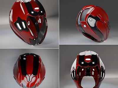 Sleek Modern Red Black White Helmet Design With Glossy Finish And Aerodynamic Shape 3d model
