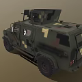 Military Armored Vehicle With Camouflage Paint Roof Mounted Weapon Yellow Stripes And Armored Structure