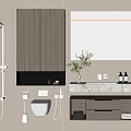Elegant Modern Bathroom Vanity With Marble Countertop Wooden Cabinets Potted Plant And Backlit Mirror