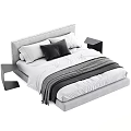 Modern Double Bed Interior With Gray Frame White Bedding And Black Pillows 3d model
