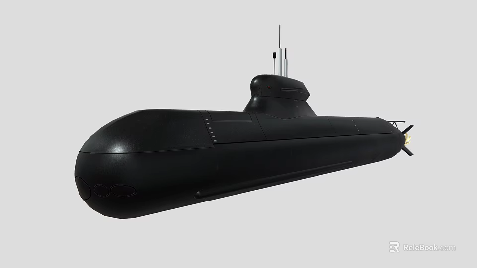Black Submarine Model Exterior Design With Conning Tower And Smooth Surface 3d model 