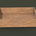 Vintage Wooden Storage Shelf With Metal Trim Side Handles And Printed Text