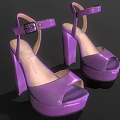 Purple High Heel Sandals With Block Heel Platform Sole And Ankle Strap Metallic Buckle