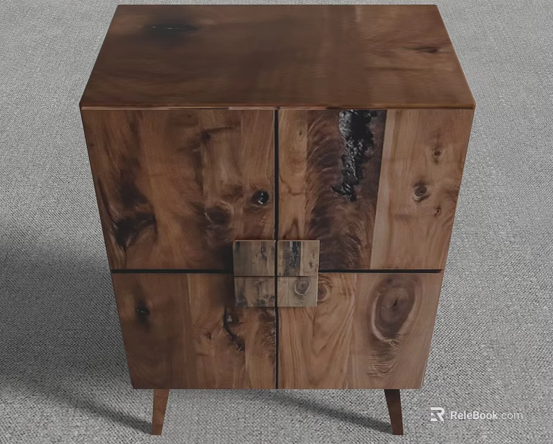 Natural Wooden Storage Cabinet With Modern Design And Wood Grain Details 3d model 