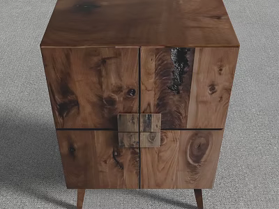 Natural Wooden Storage Cabinet With Modern Design And Wood Grain Details 3d model