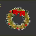 Festive Christmas Wreath Decorated With Green Leaves Red Bow And Ornaments On Dark Background