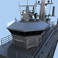 Modern Military Warship With Dark Hull Navigation Tower Antennas And Metal Deck
