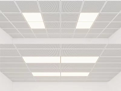Modern White Suspended Ceiling With Grid Pattern And Recessed Lighting Fixtures In Contemporary Interior Space 3d model