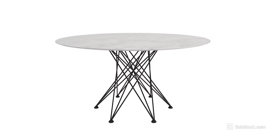 Round White Marble Dining Table With Black Crossed Metal Frame Design 3d model