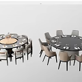 Modern Round Dining Table Set With Multiple Chairs And Black Wooden Tops 3d model
